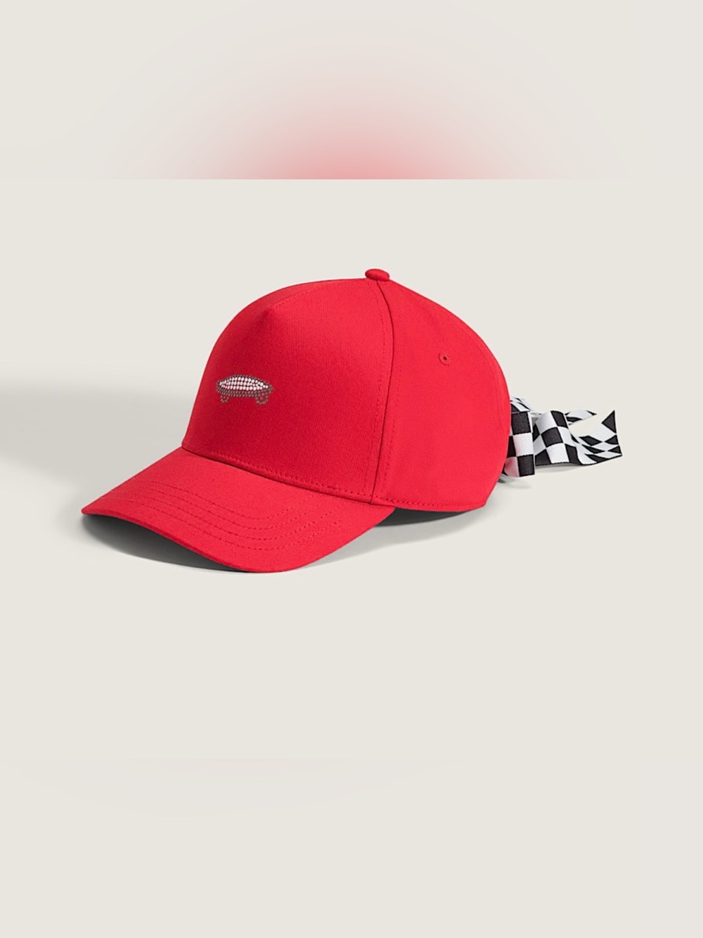 Vans Bow Back Hat stands black-and-white checkerboard ribbon tied into a bow